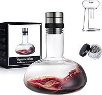 YouYah 1300ml Wine Decanter Aerator Set with Drying Stand, Cleaning Beads & Lid - Lead-Free Crystal Red Wine Carafe