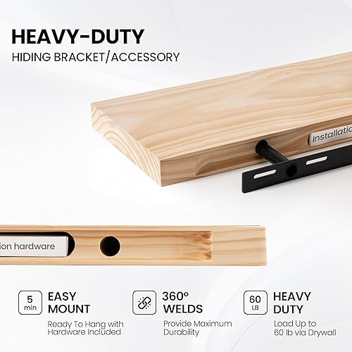 Miniatura 5 de Fun Memories Estantes flotantes de granja, estante de pared de madera rústica de 8 pulgadas de profundidad, estante de almacenamiento de madera de