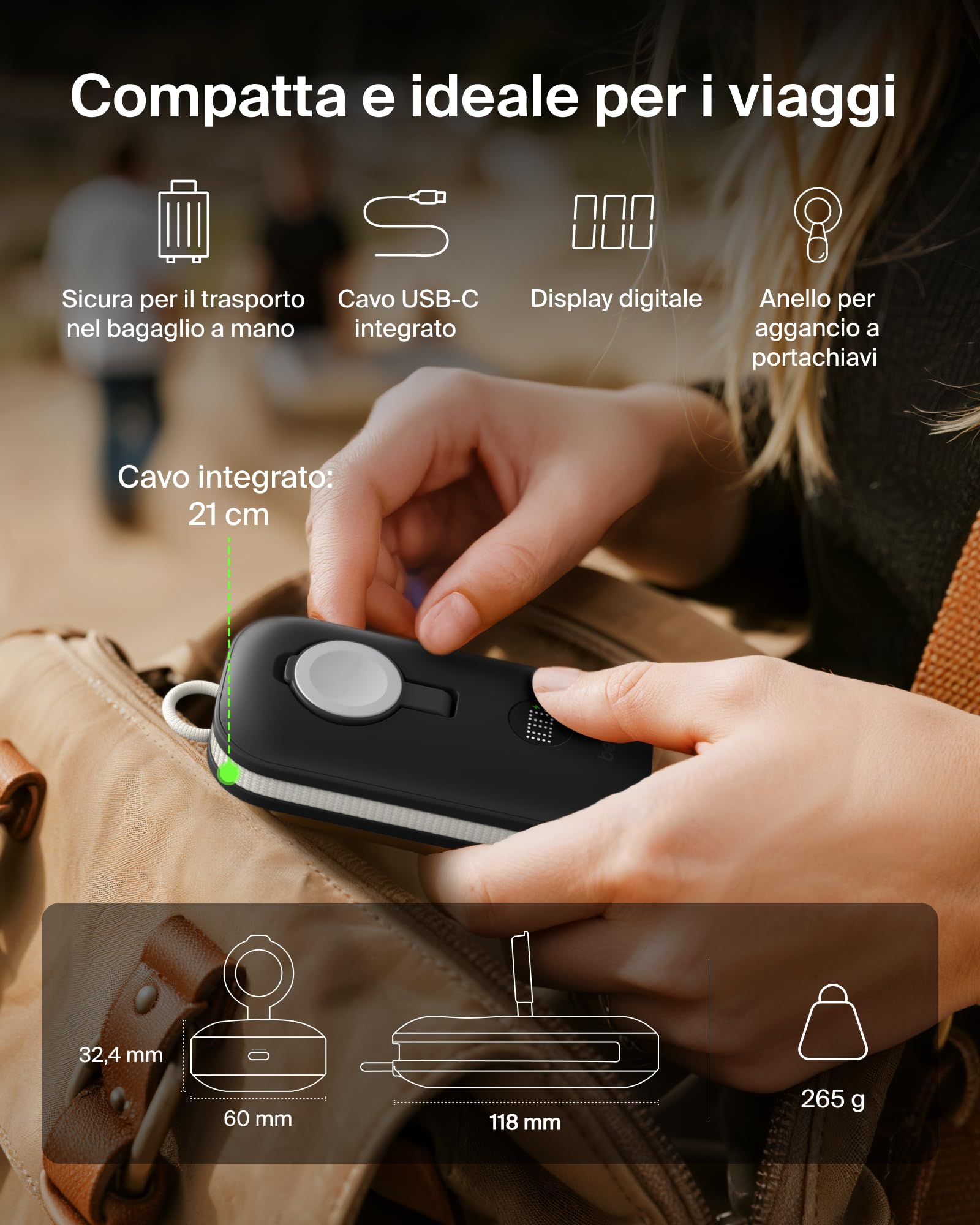 Belkin BoostCharge Pro Power Bank 10000mAh con Caricatore per Apple Watch, Caricatore Portatile con Cavo USB-C Intrecciato e Display Digitale, Batteria Portatile 45W per Ricaricare 3 Dispositivi, Nero