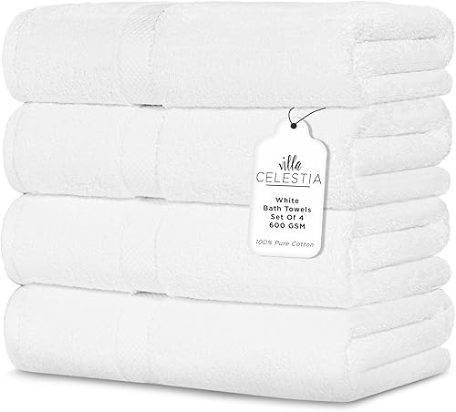 Juego de 4 toallas de baño de 100 % algodón peinado de 600 GSM, muy absorbentes, afelpadas, suaves, de secado rápido, para hotel, spa, centro de