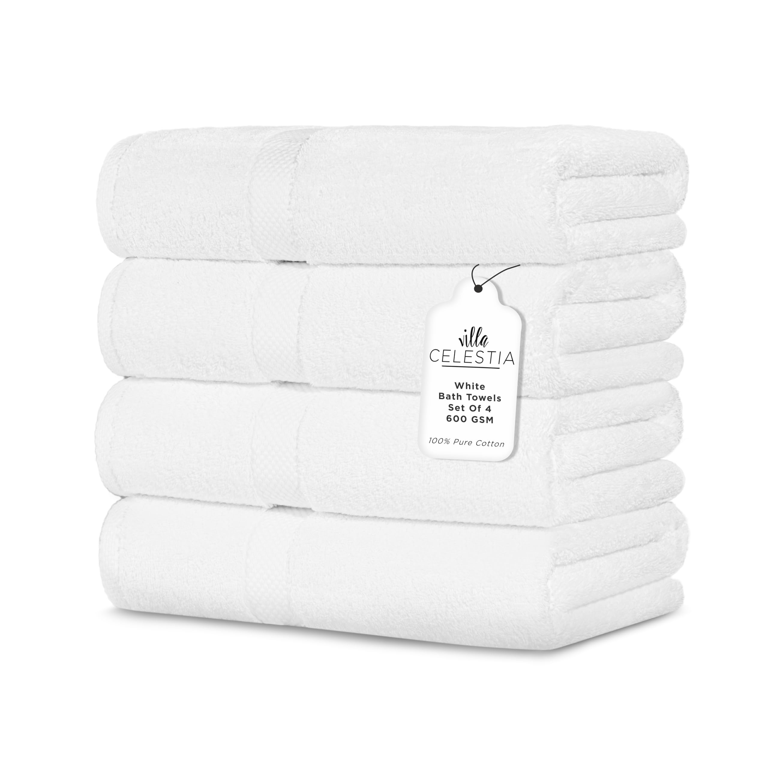 Amazon.com: Villa Celestia 600 GSM 100% Cotton Bath Towels, White