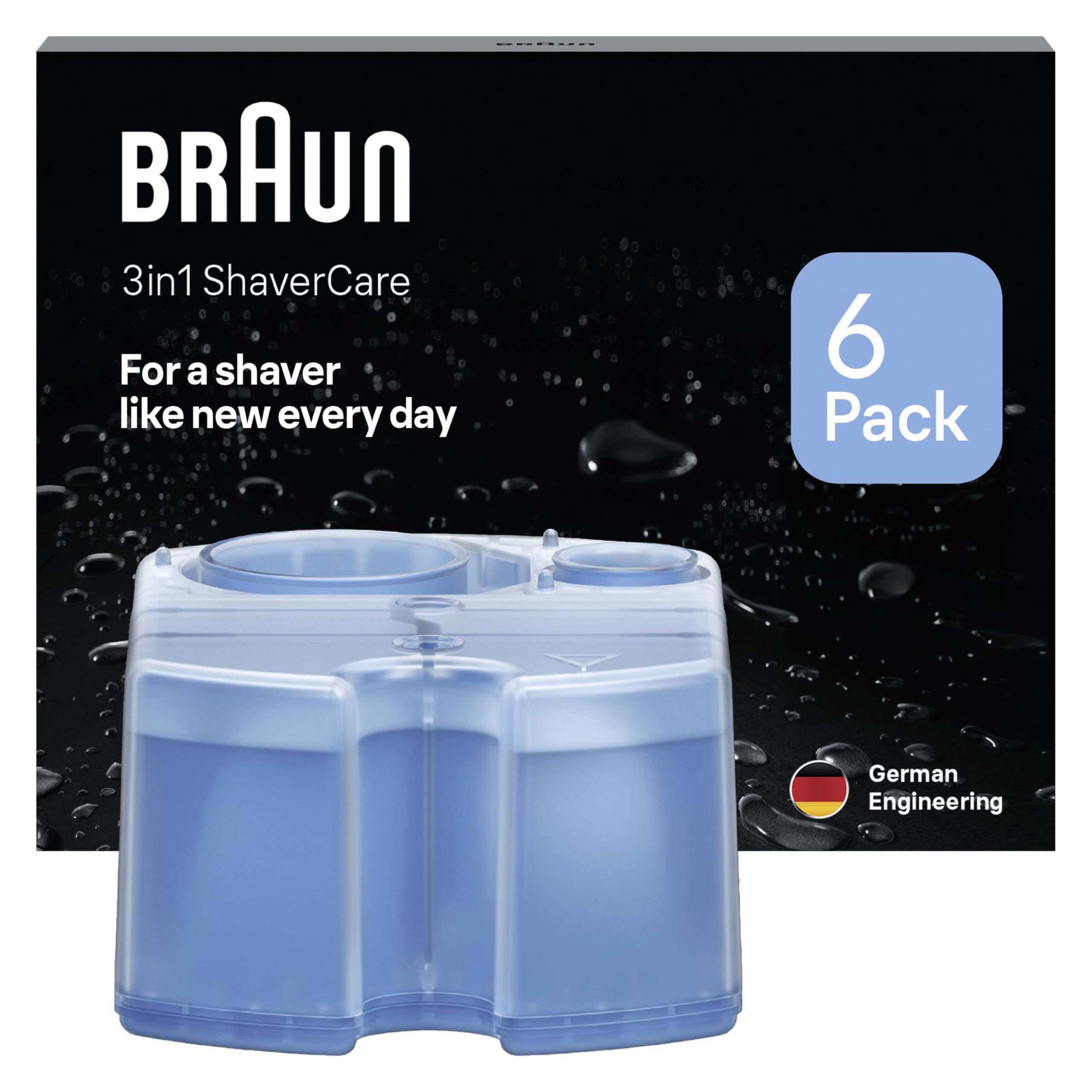 Braun 3in1 ShaverCare, Recharges 3-en-1, Originales, Pour Station SmartCare, Nettoie 10x Mieux Que L’eau, Formule Avec Un Parfum Frais De Citron, Pour Un Nettoyage Hygiénique Des Rasoirs, Pack De 6