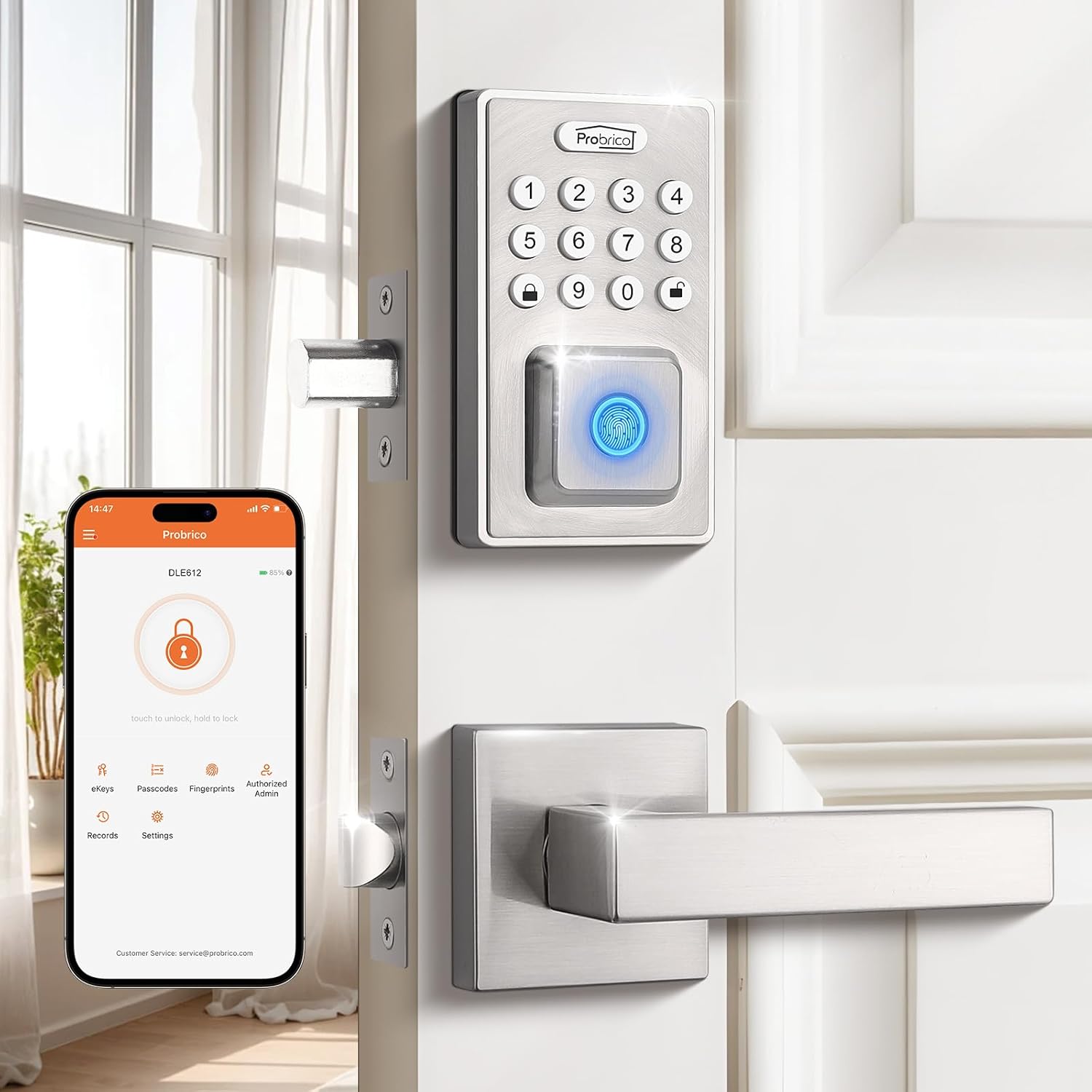 Probrico Keyless Entry Door Lock Sensible Locks for Entrance Door, Keypad Door Lock with Deal with Fingerprint Deadbolt with Deal with Set, Satin Nickel Sensible Deadbolt