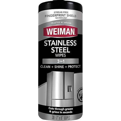 Weiman Stainless Steel Cleaner, 30 Count Cleaning Wipes, Removes Dirt, Grime, and Grease, No Streaks or Residue, Stainless Steel Polish for a Sparkling Clean and Shiny Surface, Cleaning Supplies