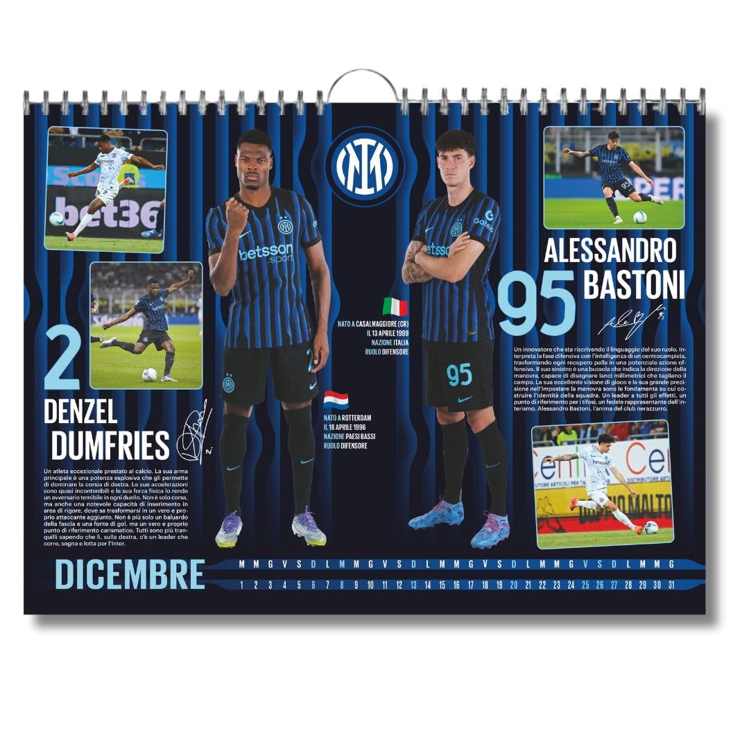 EURO PUBLISHING Calendrier horizontal Inter 2026 - Édition de collection - 44 x 33 cm - Produit officiel - Langue Italienne