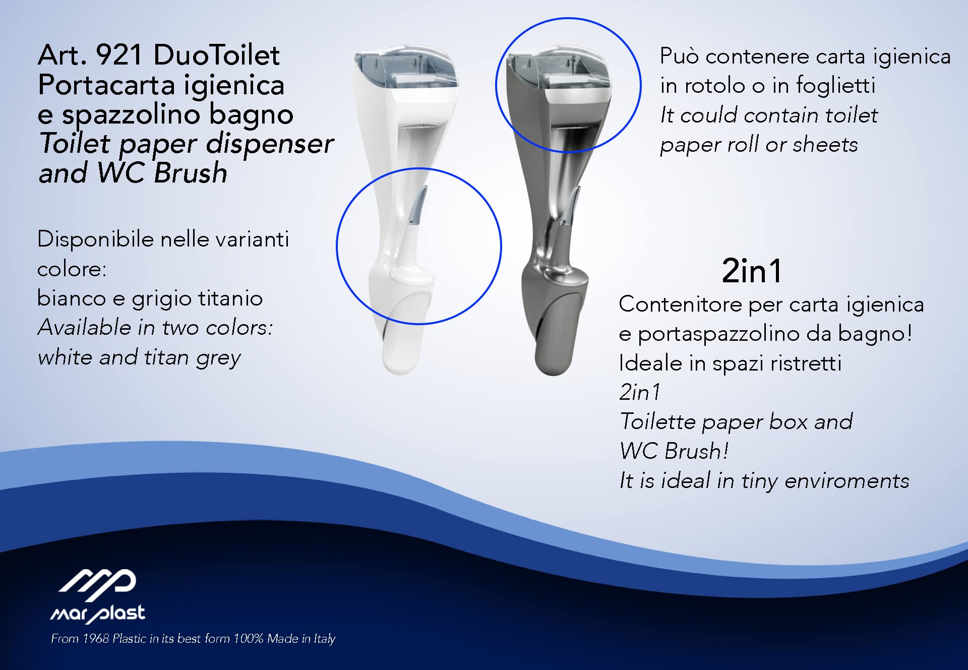 Mar Plast Dispenser Carta Igienica e Portascopino WC Art. 921 Duo Toilet Bianco/Titanium Made in Italy