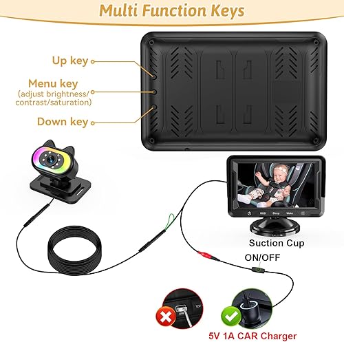 Miniatura 7 de Cámara HD 1080P de coche para bebé, gran angular de 150, visión nocturna, visión ajustable, luces LED, fácil instalación, seguridad infantil,