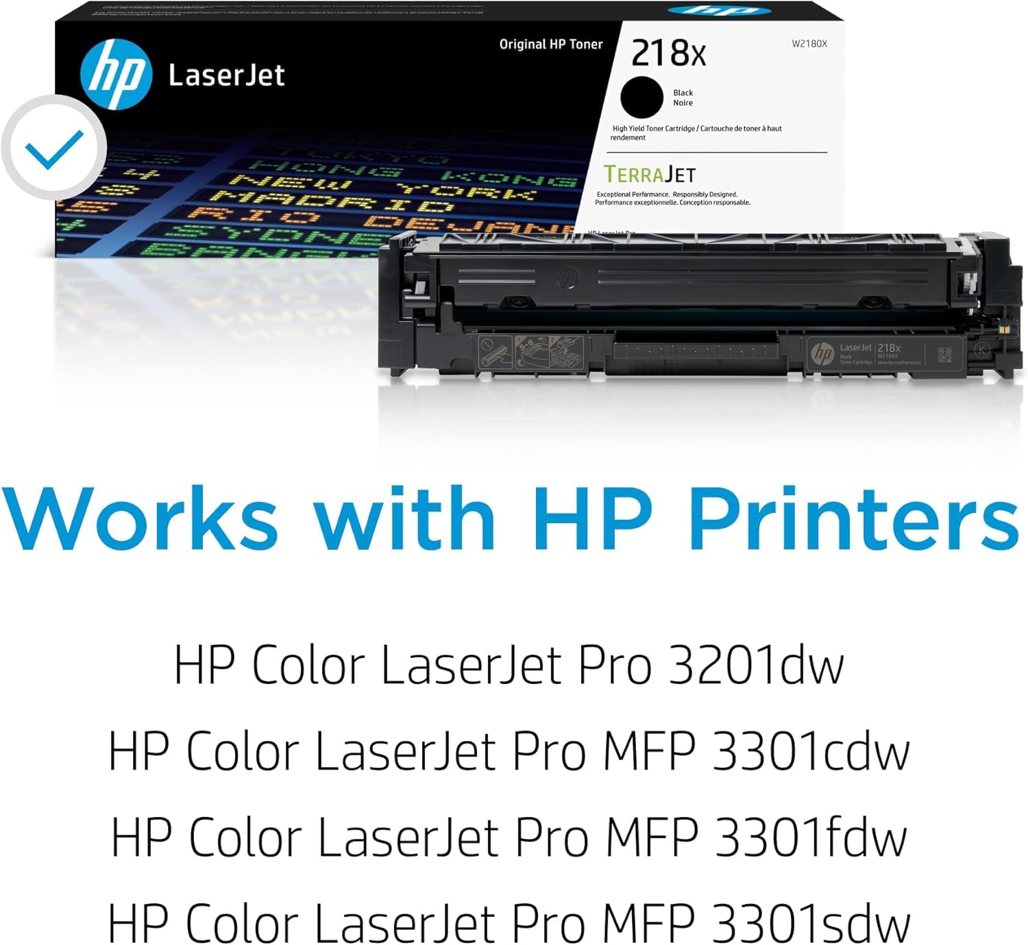 HP 218X High-Yield Toner Cartridge 4-Pack (Black, Cyan, Magenta, Yellow) | Compatible Color LaserJet Pro 3201 & MFP 3301 Series Printers | W2180XQ1 Combo Pack