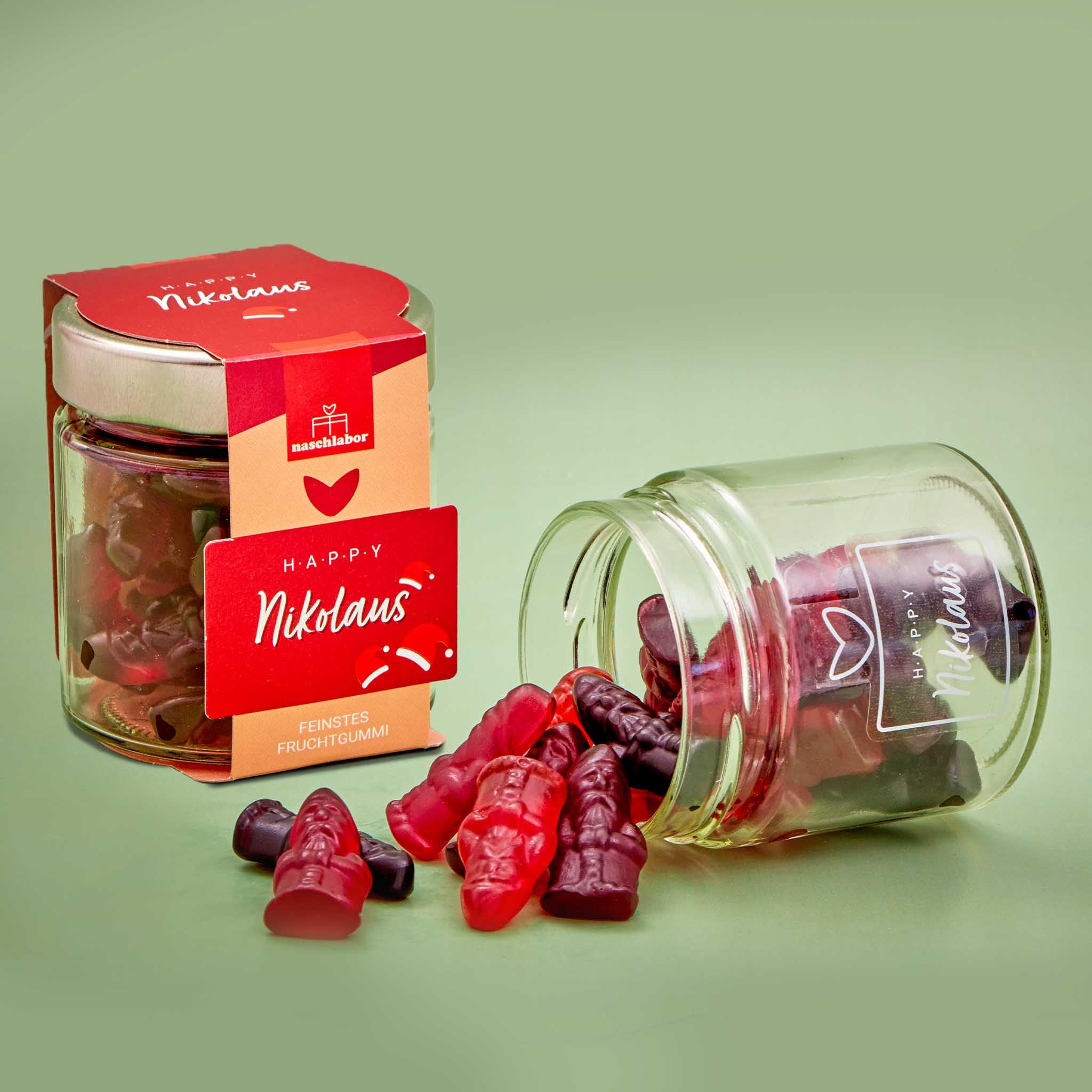 8 Stück Happy Nikolaus Rundglas | Nikolausgeschenk Gummibärchen als Schokoladen-Ersatz | Süßes Geschenk für Weihnachten | Große-Verpackung