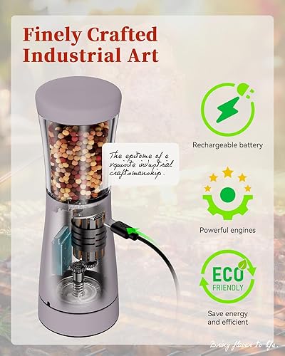 Miniatura 40 de Juego de molinillo eléctrico de sal y pimienta con base de almacenamiento, juego de molinillo de sal y pimienta recargable de acero inoxidable