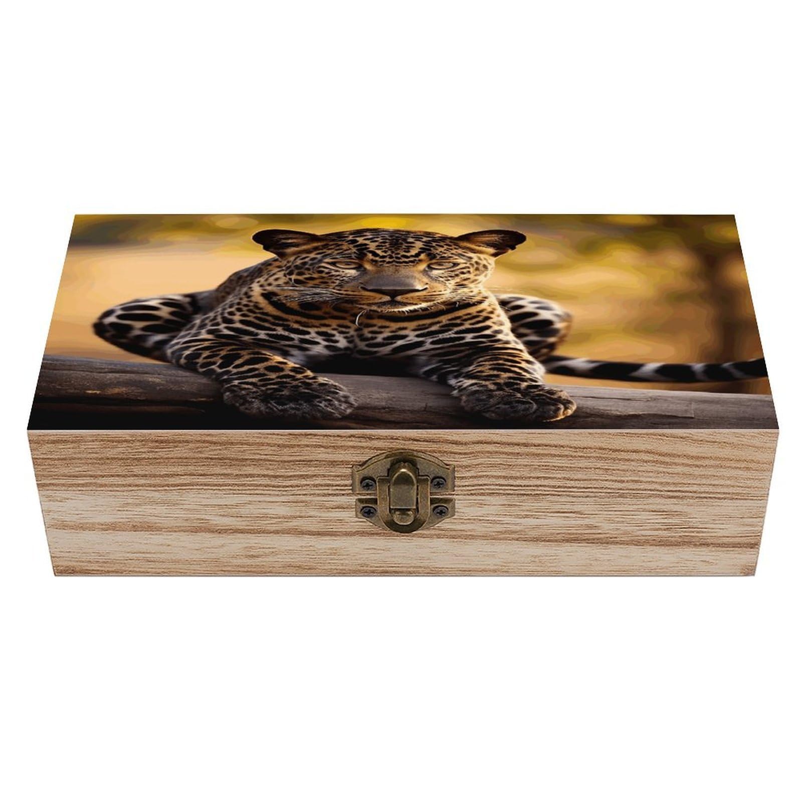VstaDank Africa Nature Leopard Wooden Storage Box Wooden Keepsake Box with A Hinged Lid Fashion Memory Treasure Boxes Decorative Jewelry Case for Crafts Photo Home Decor Wood Gift Box
