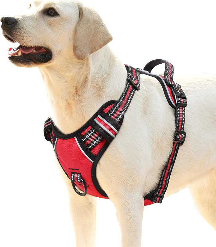 HEELE No Pull Reflective Breathable Dog Harness with Metal Hook and Padded Handle, Large Dog Harness for Walking Training, Red, XL