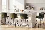 EALSON Counter Height Bar Stools Set of 2 Modern Bar Chairs with Back Leather Upholstered Barstools with Metal Footrest Comfortable Island Chairs for Kitchen Counter/Home Bar/Dining Room, Green