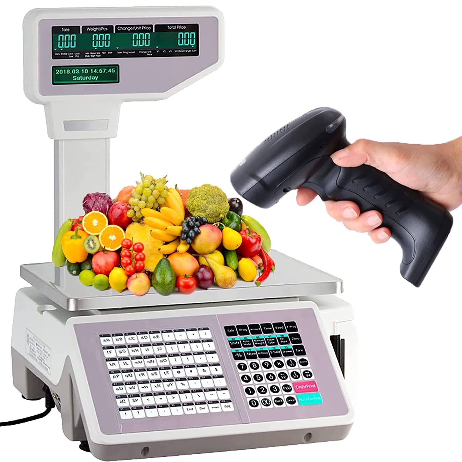 MYUYEE Digital Price Label Printing Scale,Digital Price Computing Scale With Double-Sided Lcd Display,30Kg/60Lbs Electronics Scale Cash Register Label Receipt Pri