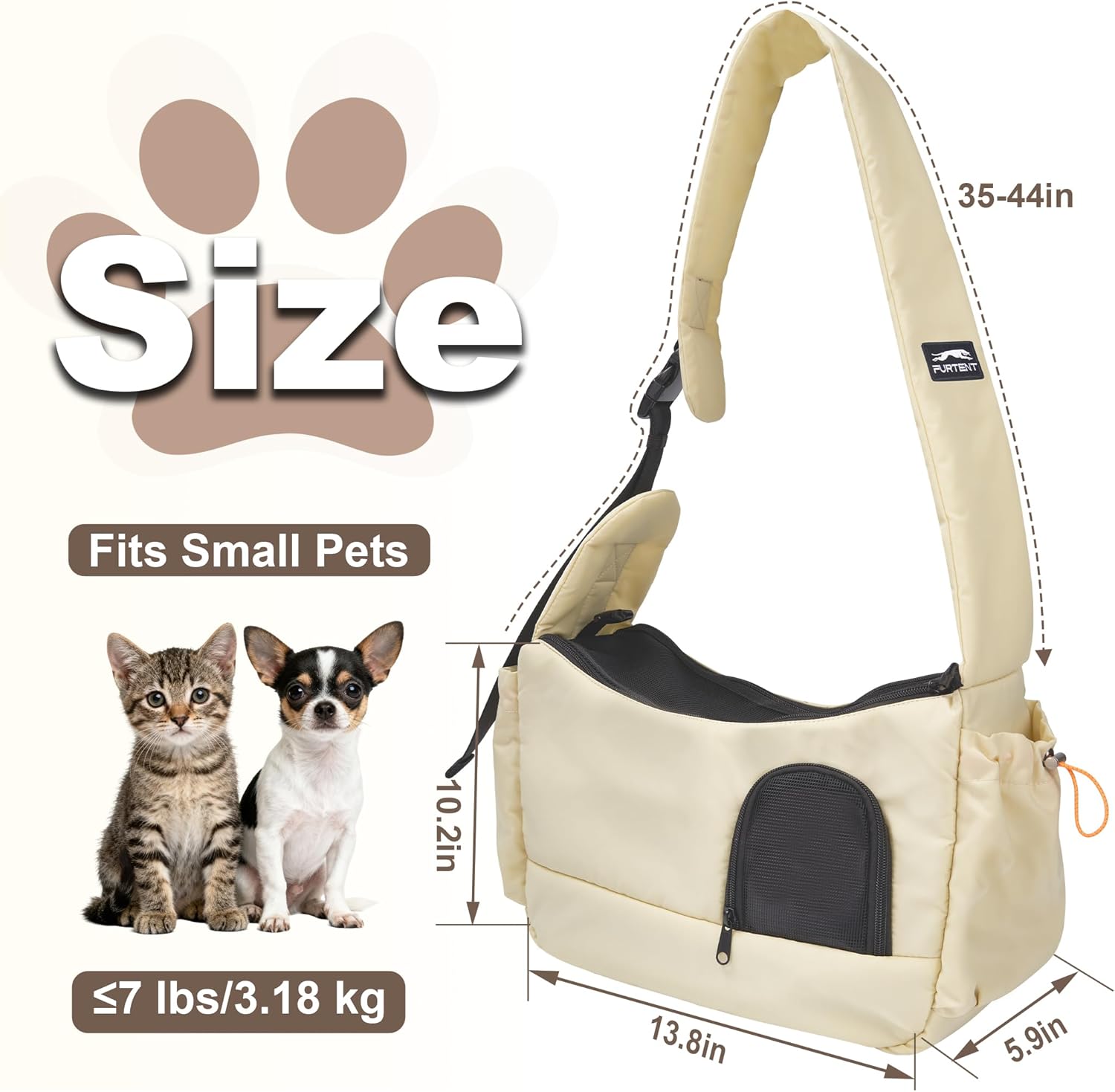 Dog Sling Carrier for Small Pets, Cat Sling for Kitten and Puppy up to 7 lbs, Breathable Cat Pouch Pet Purse with Soft Mat, Hands-Free Pet Carrier with Safety Harness and Pockets for Travel, Yellow