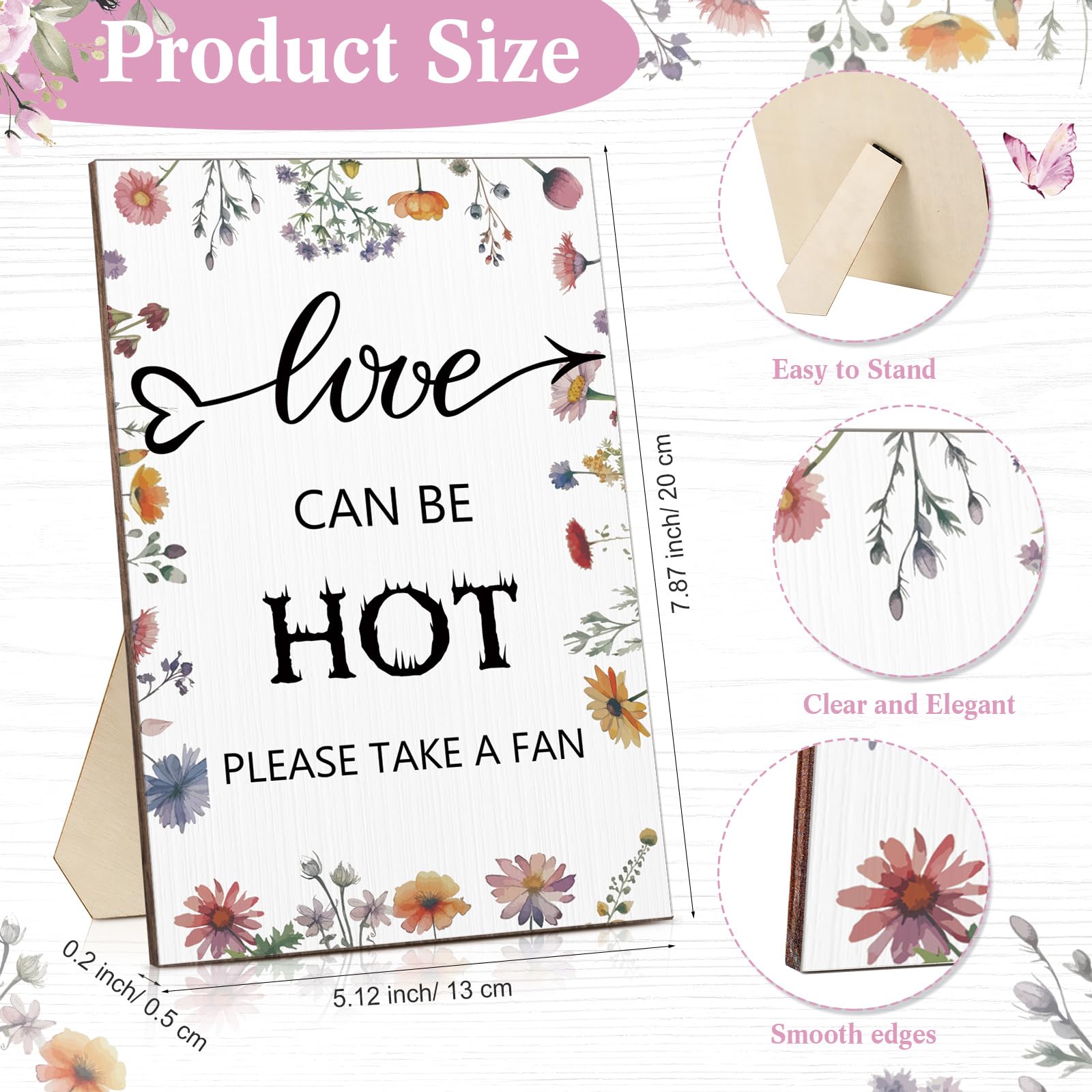 Fumete Hochzeitsfächer für Gäste, 50 Stück Hochzeitsfächer und 1 Stück Hochzeitstischschild, tragbarer Papierfächer mit Holzgriff, Handfächer für Hochzeit, Brautparty, Party, Gastgeschenk