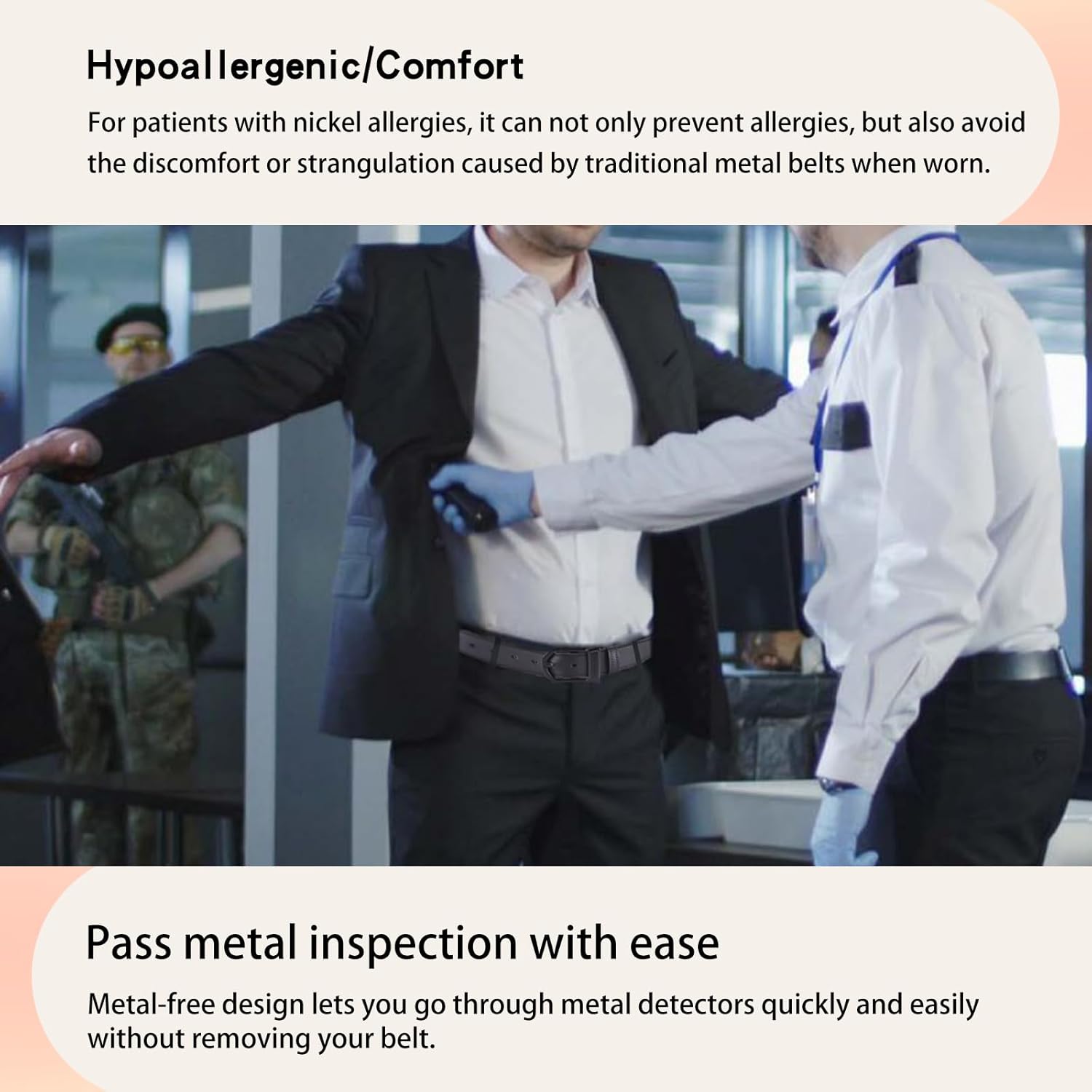 Non Metal Tsa Approved Belt Nickel Free Hypoallergenic Plastic Buckle Travel Leather Belt 1.38" - Image 5