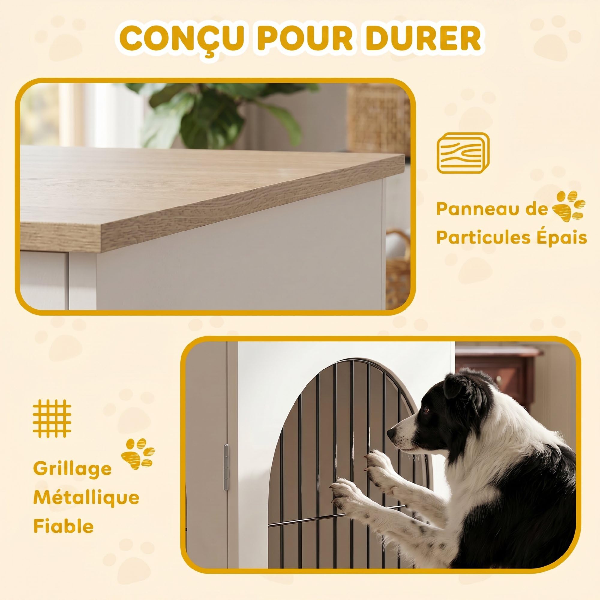 PawHut Gabbia per cani Arco Doppia Porta Dimensione Media, 80 x 56 x 59 cm, Bianco | Mobile Cage Cane Interno, Metallo Robusto, Tavolino Design Moderno, Soggiorno Appartamento