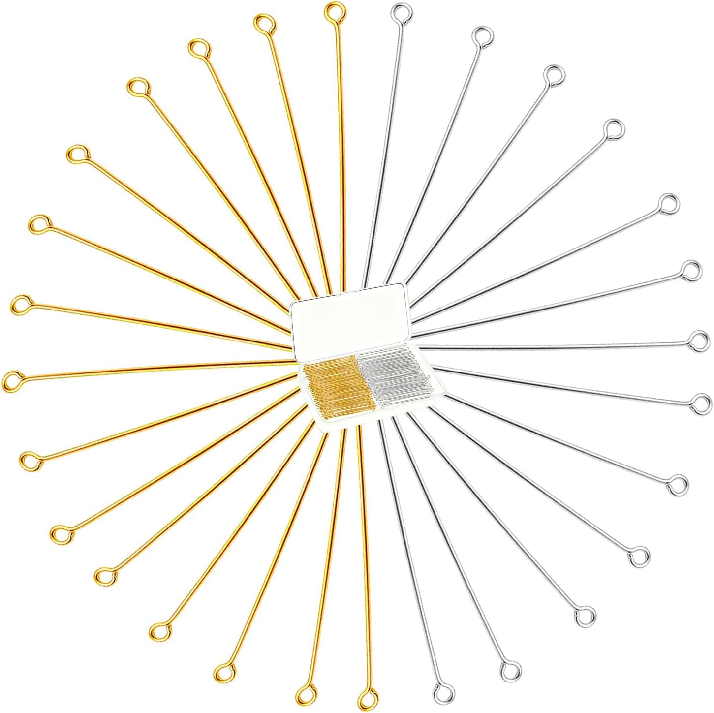 200Pcs 2" 50mm 304 Stainless Steel Open Eye Pins Gold Silver Headpins