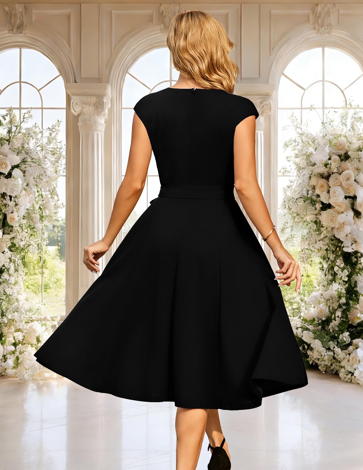 DRESSTELLS Cocktailkleid Damen Festliche Kleider 1950er Knielang Rockabilly Hochzeitkleid Swing Partykleid Vintage Petticoat Kleid