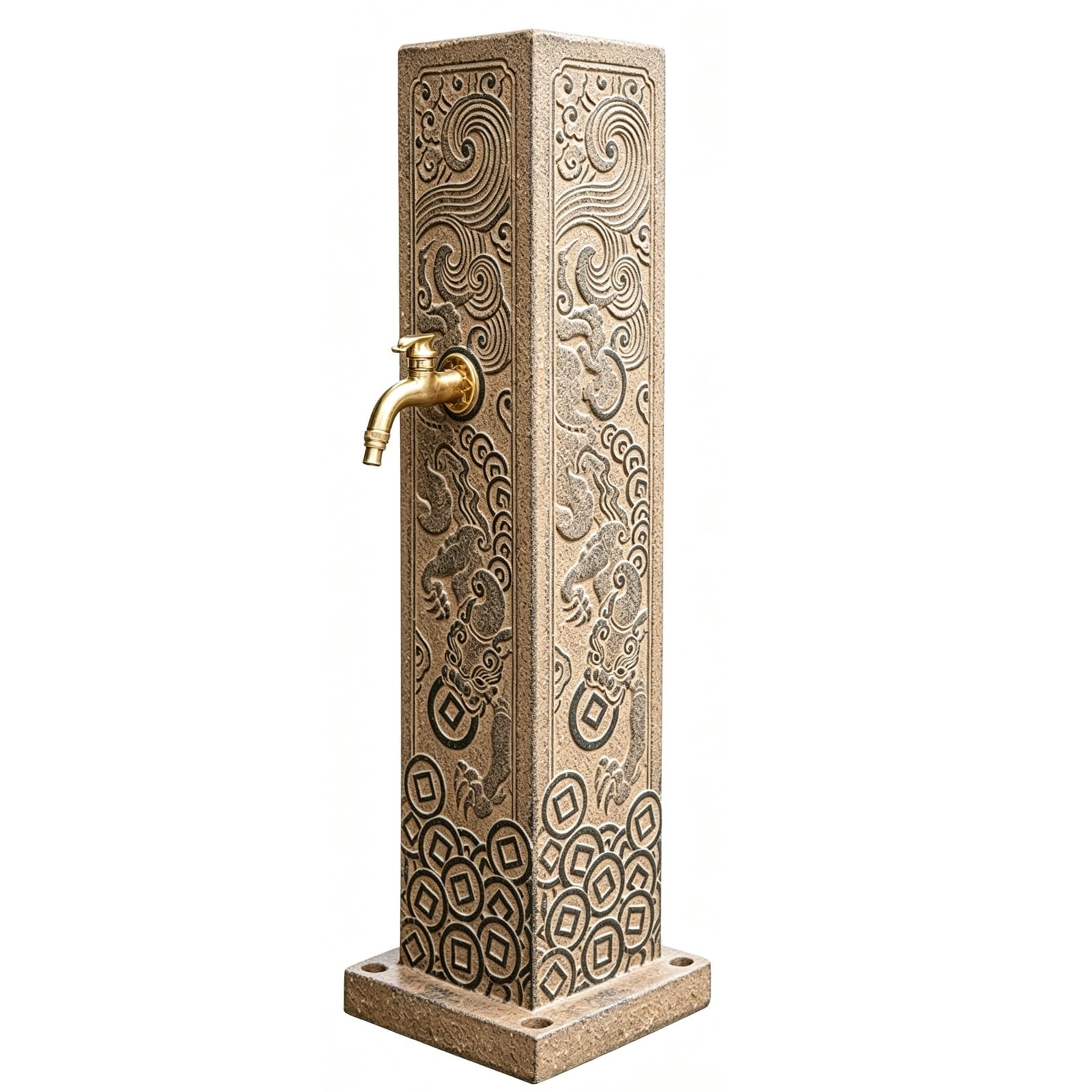 Chinese Style Garden Water Column, Freestanding Decorative Frost Free Hydrant with Antique Brass Spigot for Patio Yard Backyard