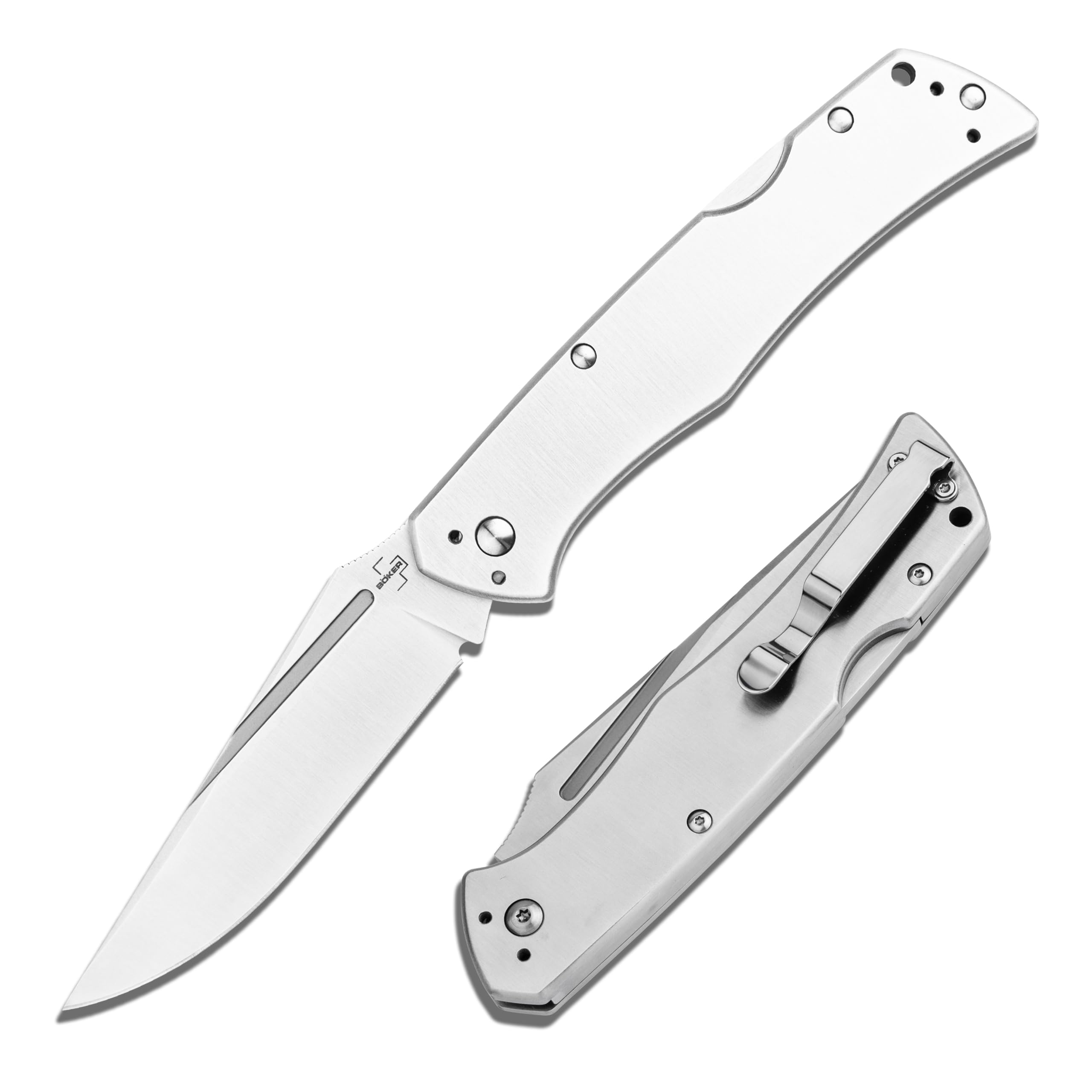 BOKER PLUS® MEK – modern folding knife with backlock – premium pocket knife with nail nick – 2-hand folder with 10.7 cm Nitro-V drop point blade – two-hander with clip