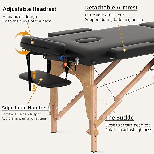 Miniatura 6 de ABET Mesa de masaje, cama portátil de 3 pliegues para extensiones de pestañas, altura ajustable, ligera, profesional, spa, salón de belleza, mesa de