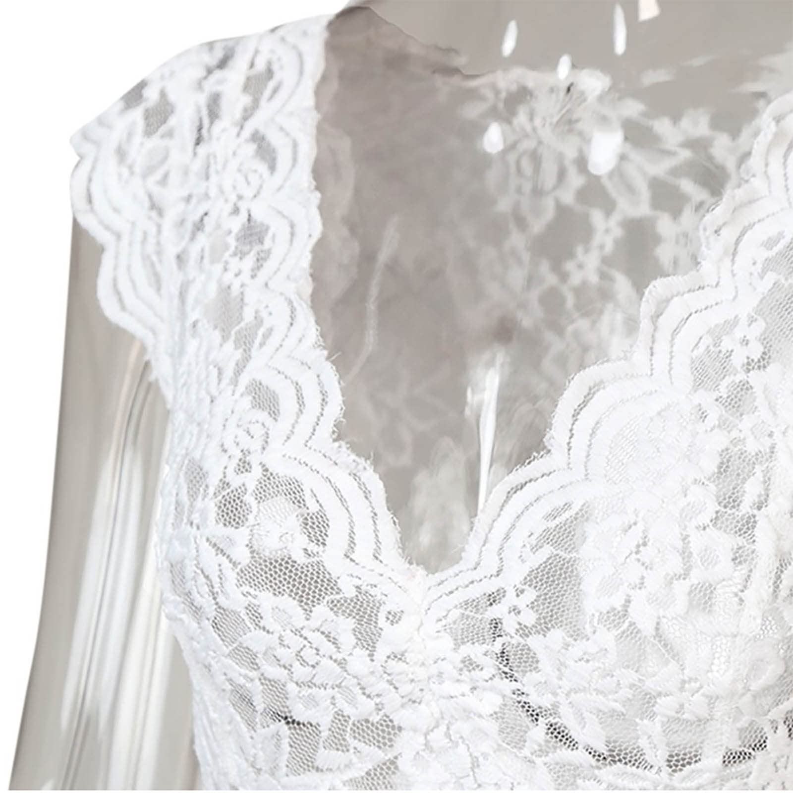 Lingerie rétro pour femme - Chemise sexy en dentelle transparente - Coupe étroite - Grande taille - Manches courtes - Col en V profond - Bordure tempérament - Col profond - Lingerie de mariage