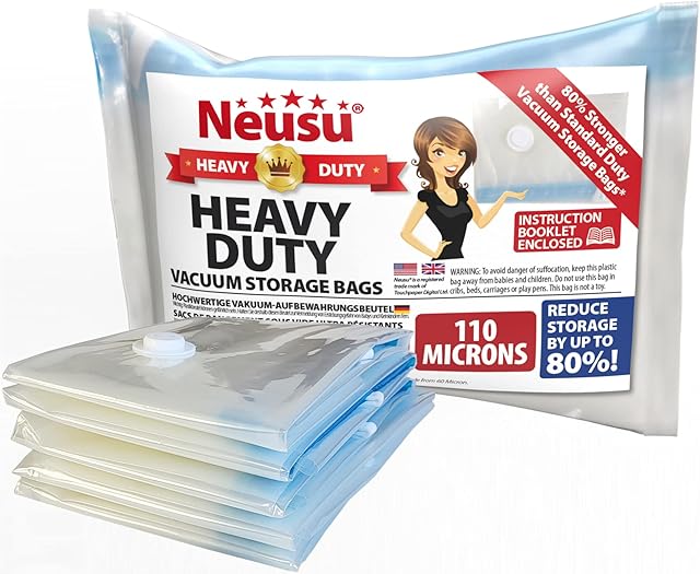 Neusu Heavy Duty Vacuum Storage Bags, Strong 110 Microns (5, XL 100 x 70cm)