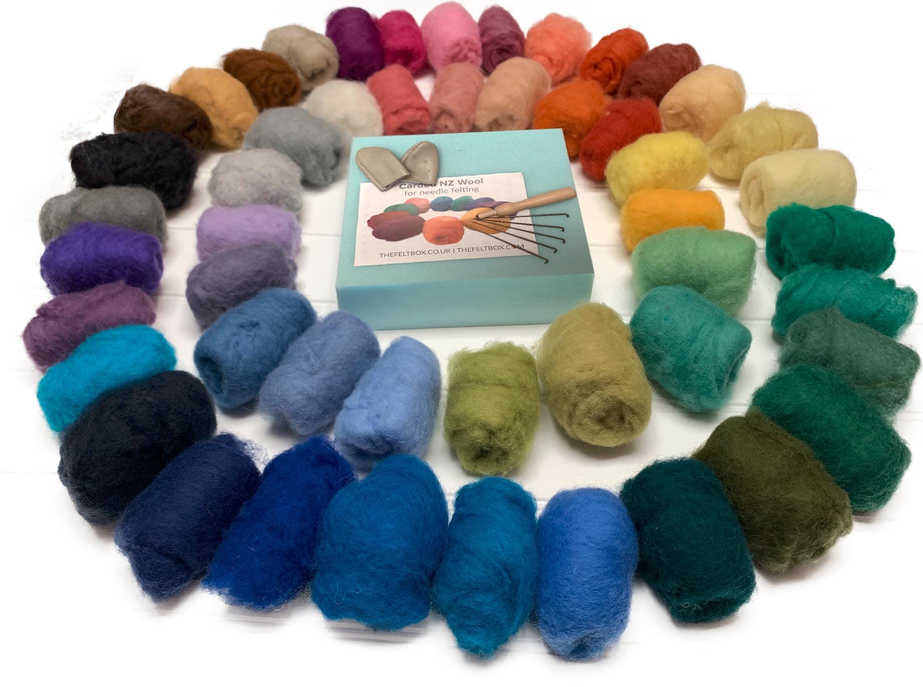 The Felt Box Kit Completo Per Infeltrimento Ad Ago Per Principianti – 10 Colori Di Lana Cardata (100g) E Accessori