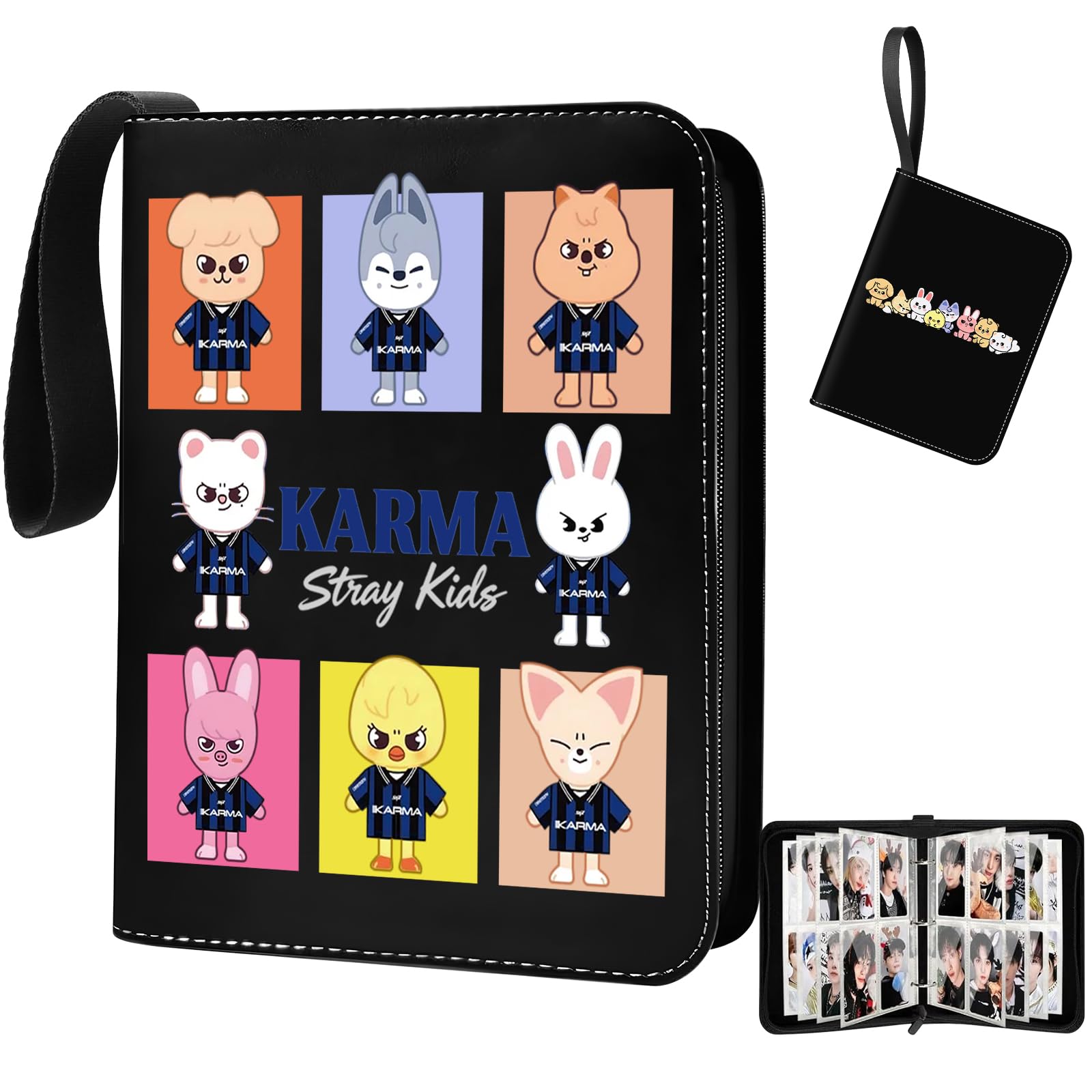 Stray Kids Photocard Binder 400 Pockets, 3 Ring Kpop Binder with 4 Pockets, Total 50 Pages, Cute Cartoon Card Collector