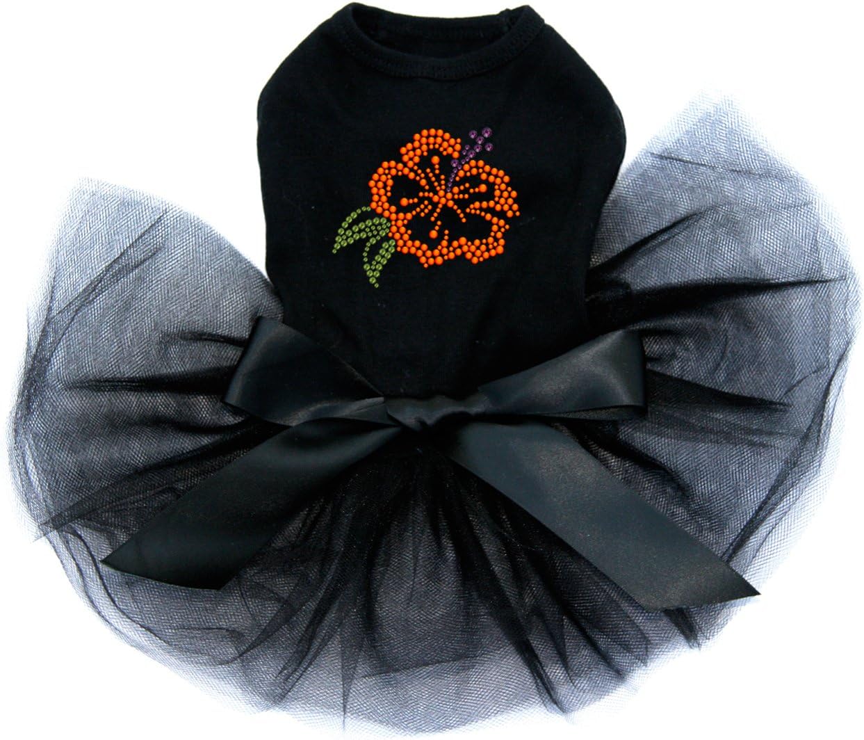 Orange Hibiscus - Bling Rhinestone Dog Tutu Dress, M Black