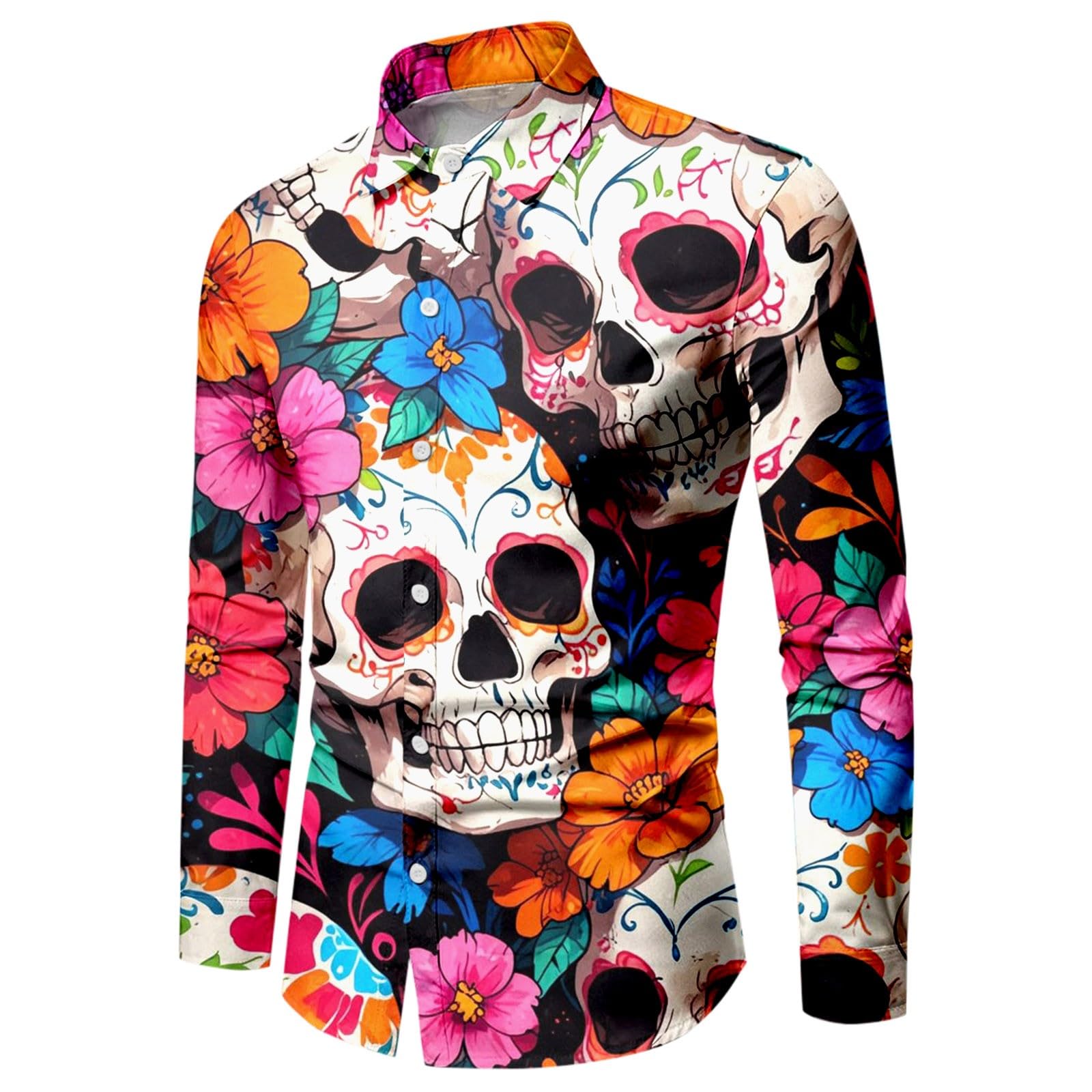 WAZHAKU Carnival Costume Men's Casual Shirt Skull Rose 3D Printed Long Sleeve Shirts Button Down Hawaiian Vintage with Stand-Up Collar Loose Beach Shirt Casual Shirt Hawaii Shirt Pattern Long Sleeve — image 1