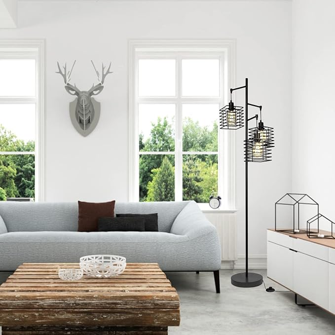 FIRVRE FIRVRE vloerlamp zwart metaal industrieel ontwerp vintage kooi vloerlamp met schakelaar woonkamer slaapkamer bank hoek kantoor E27 LED photo 3