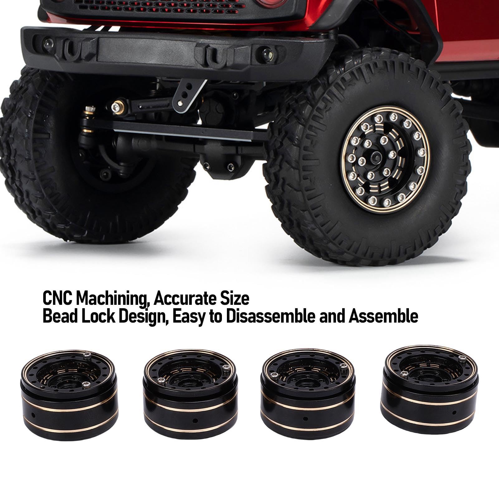 Generic Mozzi Ruota per Auto RC in Ottone Ad Alte Prestazioni con Beadlock per Modellini di Auto 1/18, 4 unità