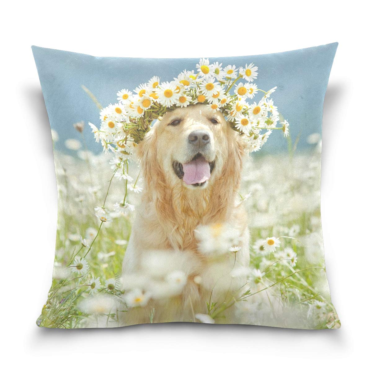Linomo Throw Pillow Cover 18x18 inch, Golden Retriever Decorative Pillow Cases Cushion Cover for Couch Sofa Bed Home