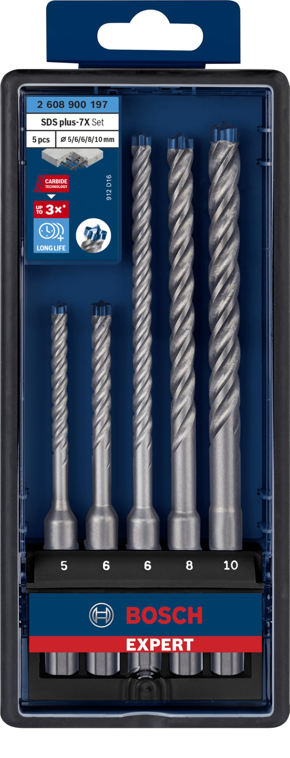 Bosch Accessories 5x Set di Punte per Martelli Expert SDS plus-7X per Calcestruzzo Armato, Ø 5-10 mm, Accessorio Martello Perforatore