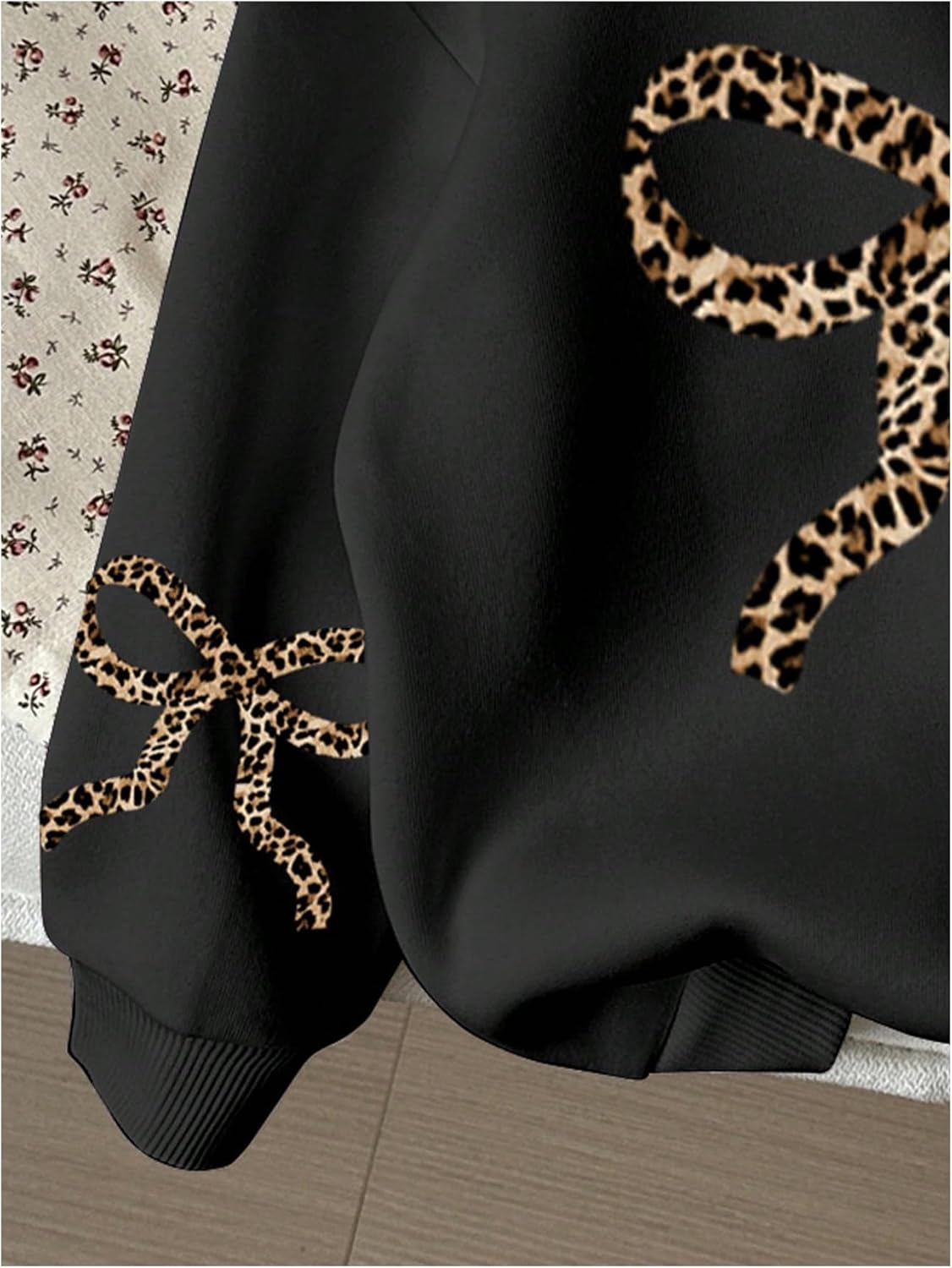 OYOANGLE Girl's Bow Leopard Print Oversized Hoodie Long Sleeve Hooded Sweatshirts Pullover Tops - Image 4