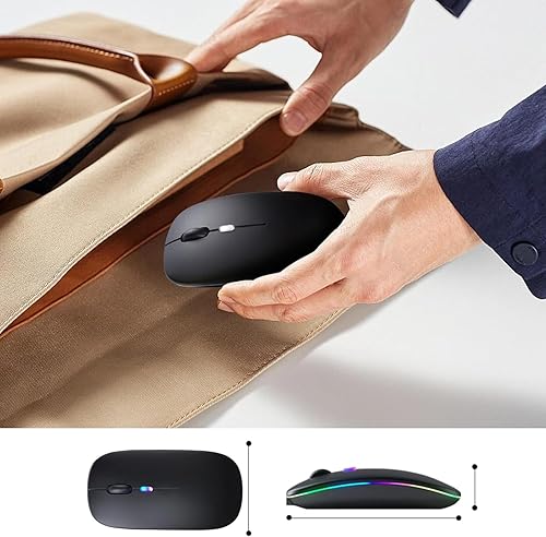 Miniatura 7 de Ratón inalámbrico LED, mouse Bluetooth recargable, mouse portátil delgado con receptor USB, conexión de modo dual BT5.4 y 2.4G, silencioso para
