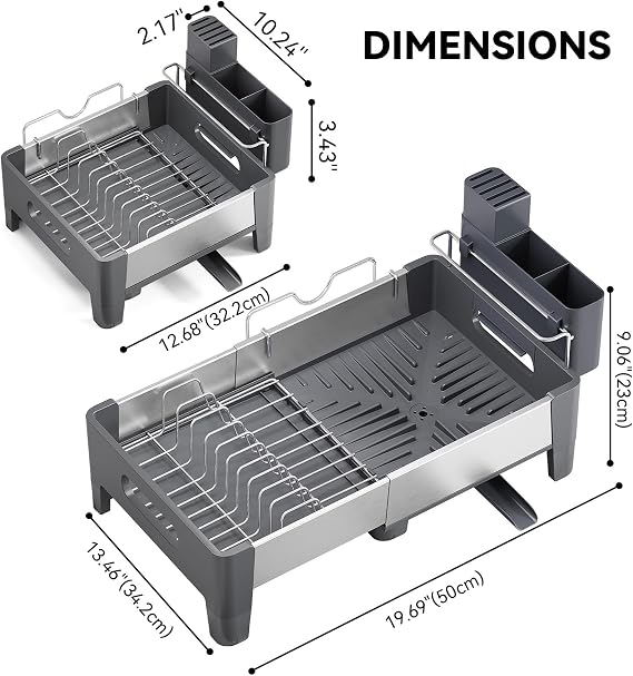 Urackify Expandable Dish Drainer Rack, Grey