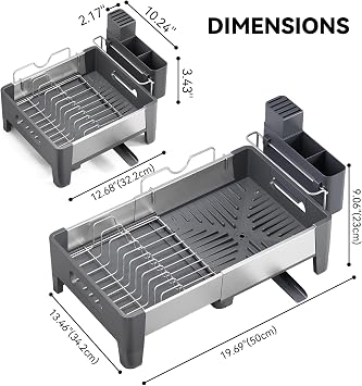 Urackify Expandable Dish Drainer Rack, Grey