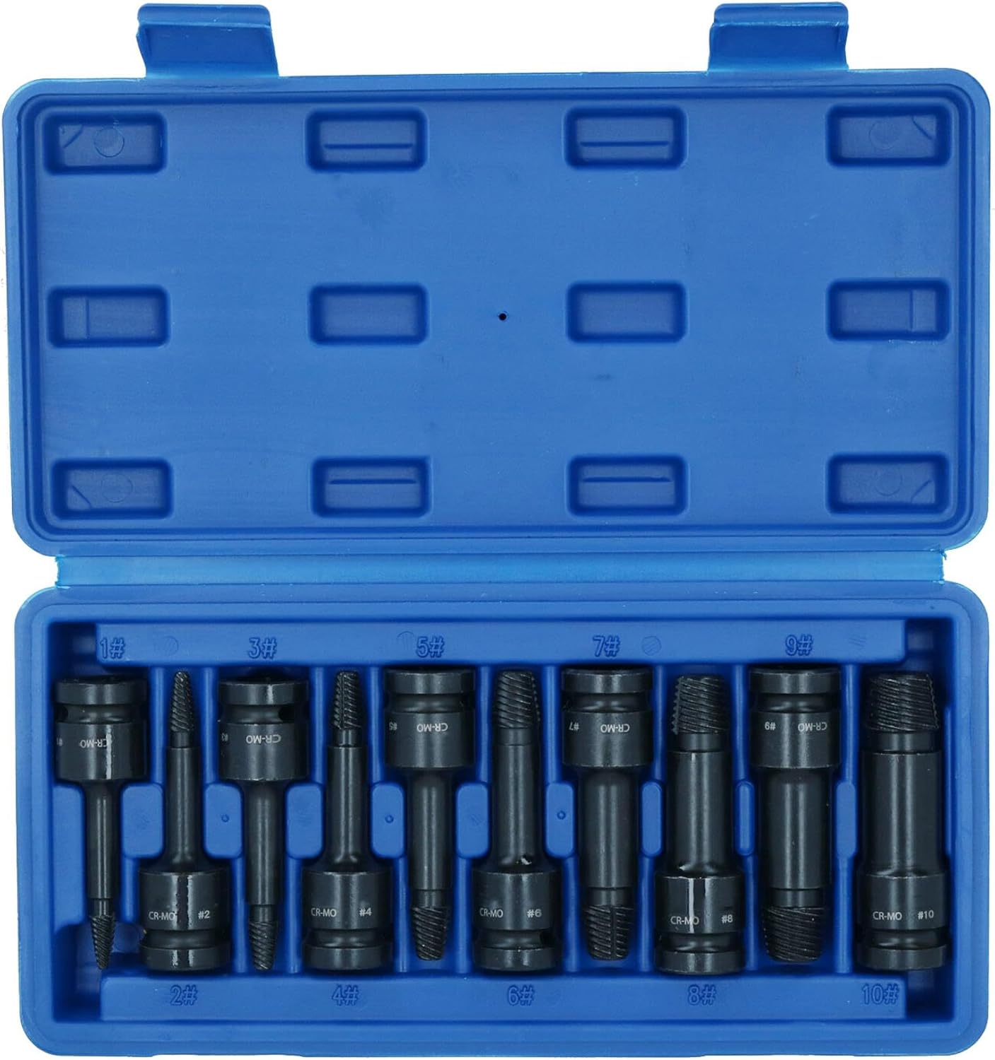 1/2in Drive Impacted Deep Spiral Flute Screw Extractor Removal Set 3-22mm