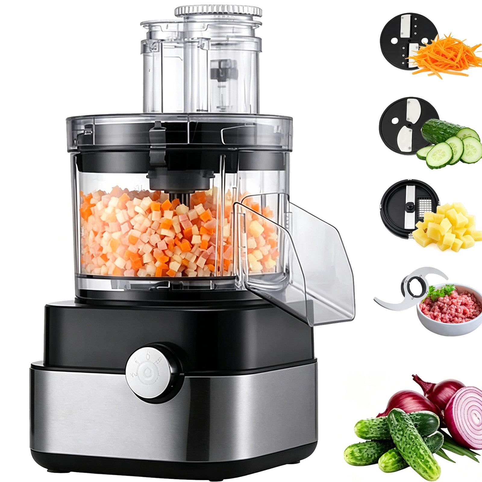 Espiralizador de Verduras Vegetable Chopper, 600W Potencia, Gran Entrada de alimentación de 70 mm, Cinco Modos de Corte para Verduras, Frutas, Carne, Jengibre y ajo