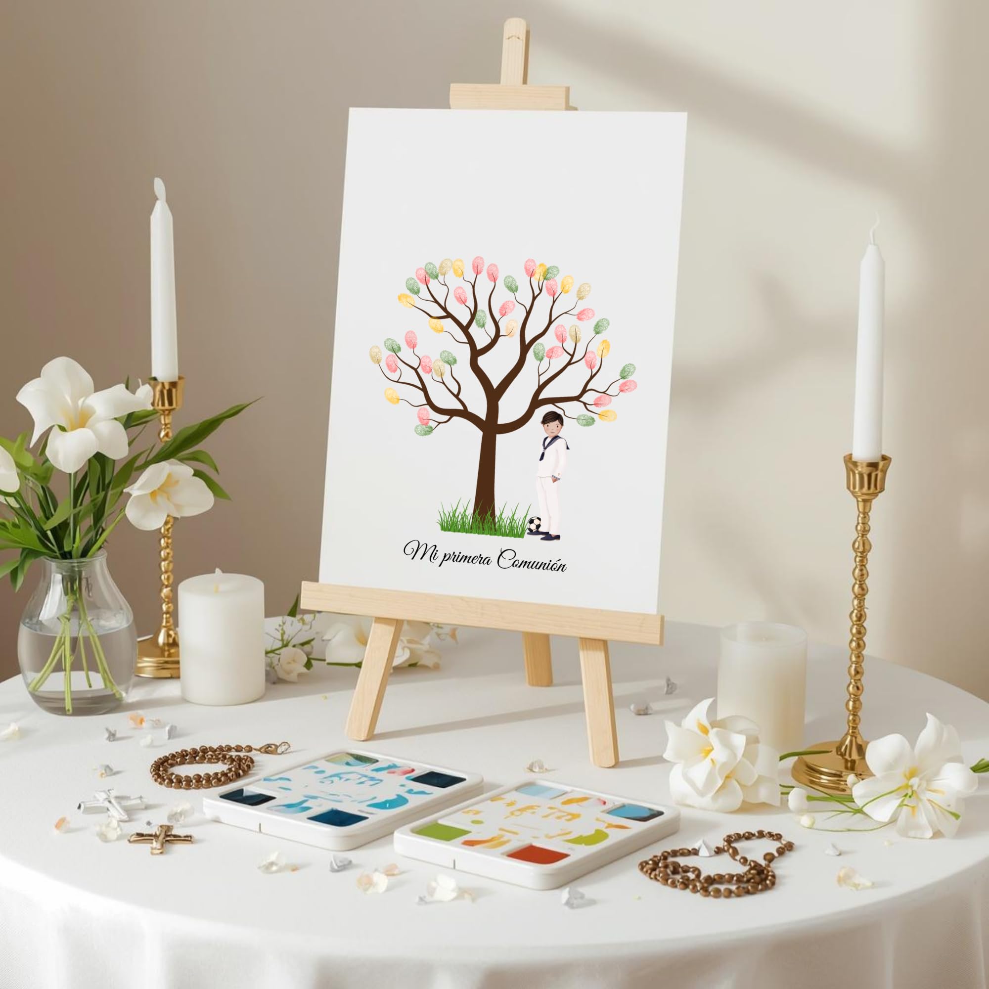 Eedama Decor Árbol de Huellas Comunión Niño Moreno – Lámina A3 con 2 Tintas incluídas (aleatorias) – Recuerdo Original para Invitados – Decoración de Primera Comunión — view 6
