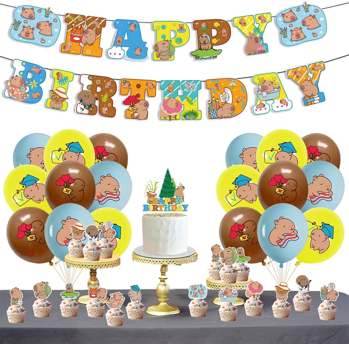Capybara Birthday Party Supplies Includes Capybara Birthday Banner, Cake Topper, Cupcake Toppers, Balloons , Capybara Theme Party Decorations