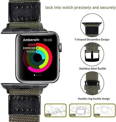 Miniatura 4 de Raamax Correa deportiva de tela de nailon tejida compatible con iWatch de 1.929 in 1.772 in 1.614 in 1.732 in 1.575 in 1.654 in 1.496 in Series