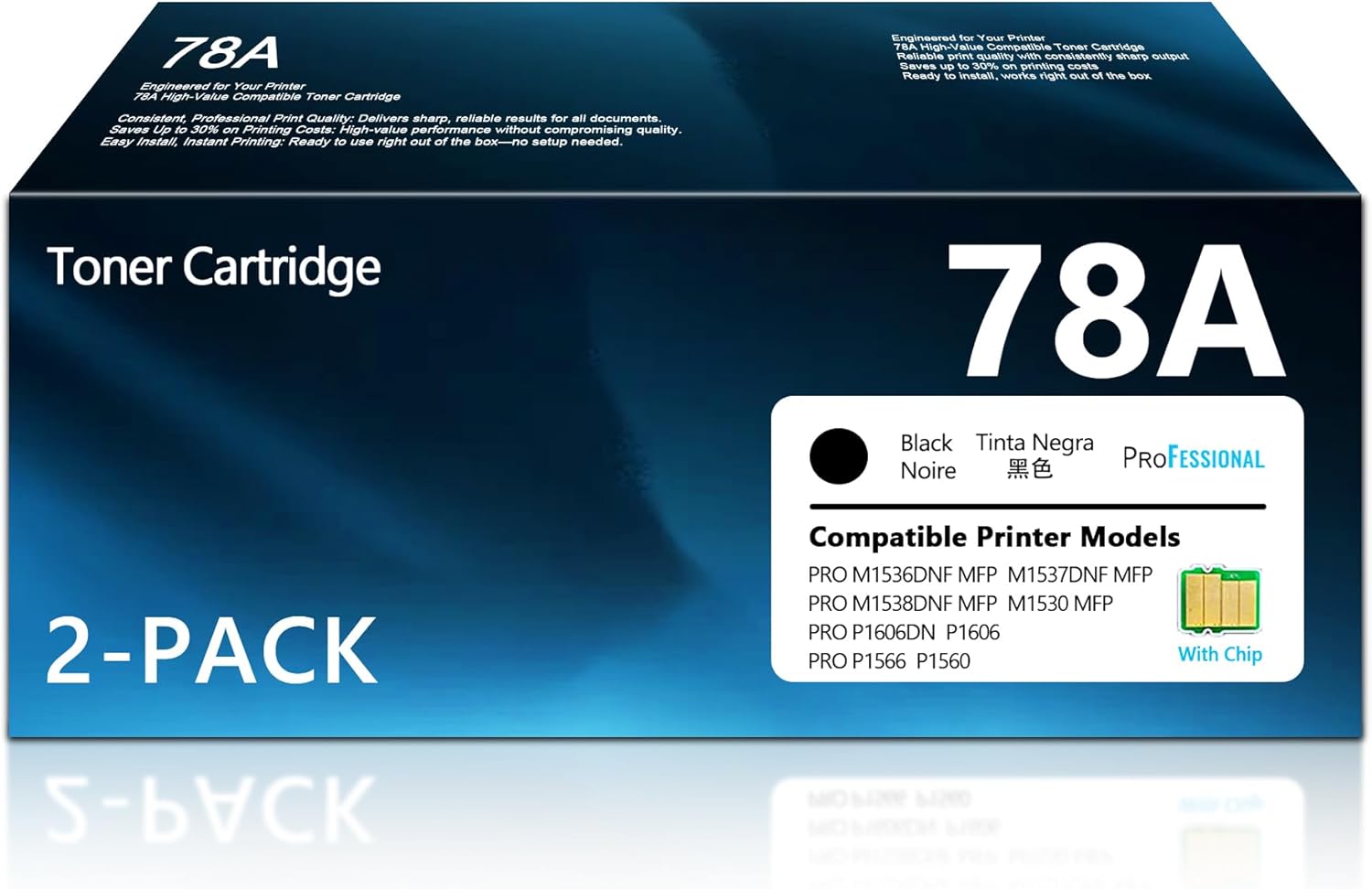 78A Toner Cartridge Black CE278A High Yield Replacement for HP78A 78 A CE278A Toner Compatible with P1606DN M1536 MFP M1536DNF P1560 P1566 P1606 Printer Ink 78 A (with Chip, 2 Pack)