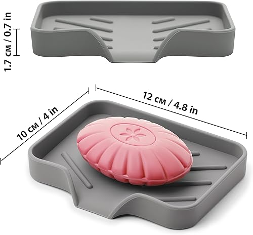 Miniatura 2 de Jabonera de silicona soporte de barra de jabón autodrenante gris de primera calidad - Elegante jabonera para uso en ducha y baño - Jaboneras