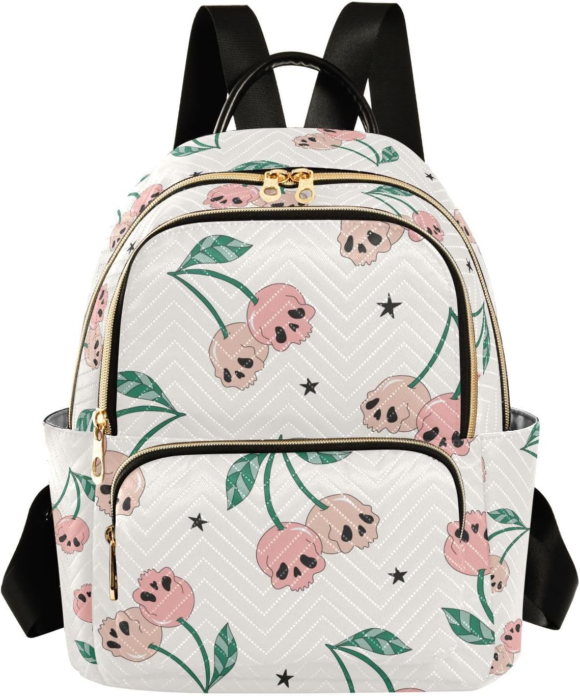 Halloween Women Backpack Cherry Skull Pinks Star Travel Bag Compact Daily Bag Diaper Bag