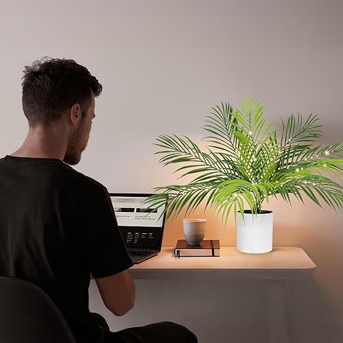 Miniatura 16 de RECUTMS Plantas falsas altas de 18 pulgadas con luz artificial Monstera planta palmera tropical en maceta blanca de imitación vegetación en maceta